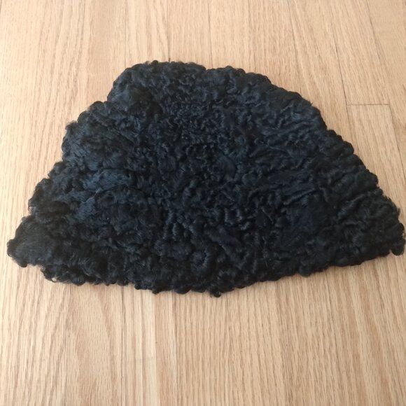 Vintage Curly Lamb Fur Hat Black Winter Garrison Cap XS - Picture 12 of 14